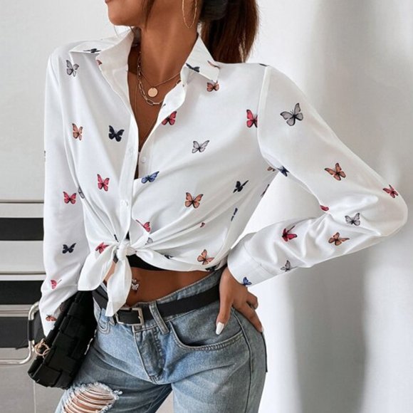 FLY AWAY WITH ME butterfly print button down blous - Picture 3 of 6
